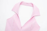 Women Summer 2 Piece Set High Waist Back Pocket Mini Skirts Shorts Sexy V-Neck Sleeveless Backless Suspender Zipper Top