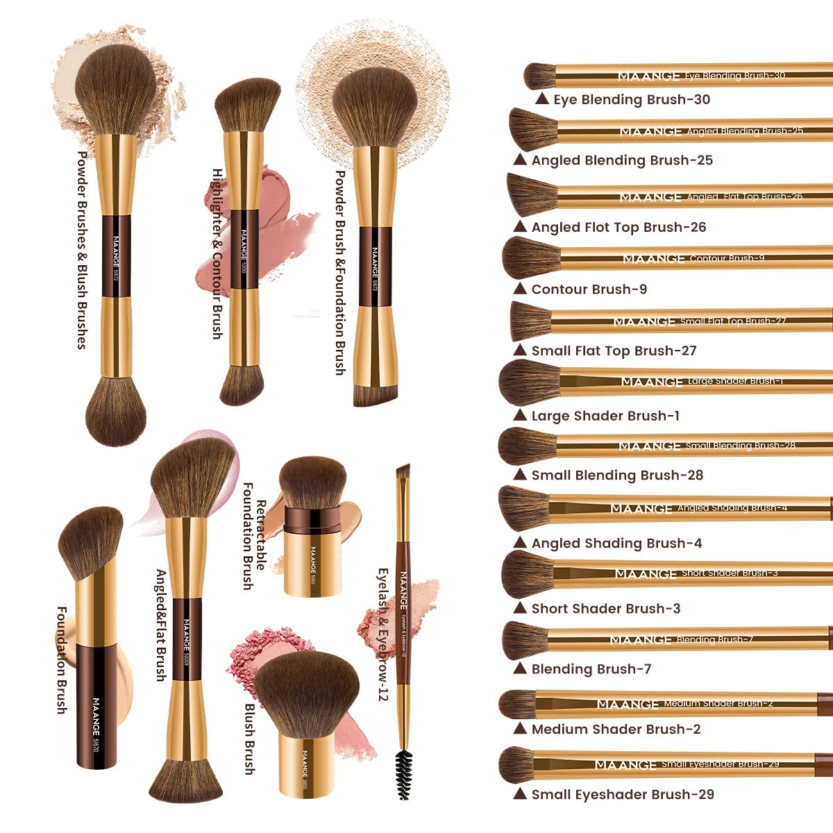MAANGE Pro Makeup Brush Kit 20pcs Brushes with Storage Bag Dual End Foundation Powder Blush Eyeshadow Brush Beauty Blending Kit