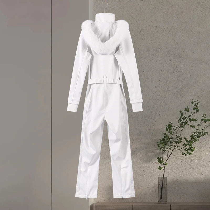 Women’s Faux Fur Hooded Ski Jumpsuit | Waterproof Winter Romper