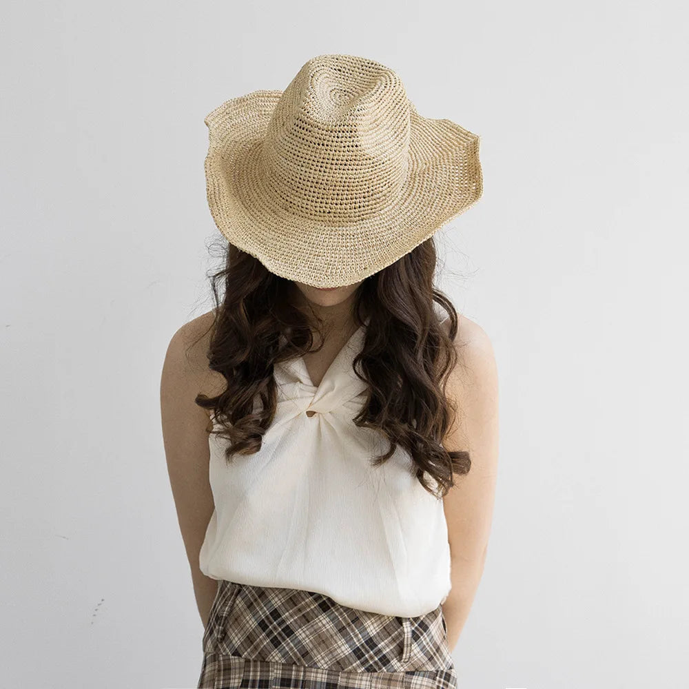 USPOP Crochet Raffia Sun Hat – Curled Brim Straw Hat