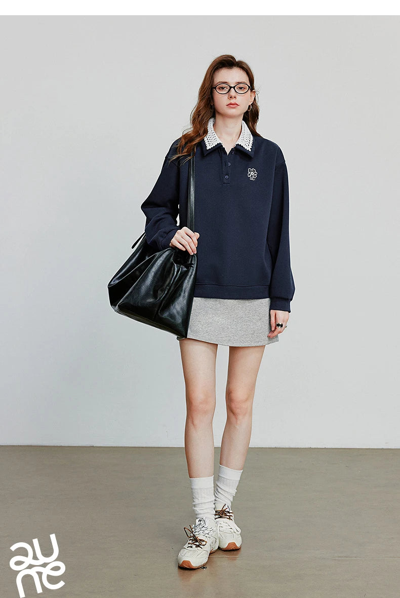 Women’s Green Colorblock Collared Sweatshirt