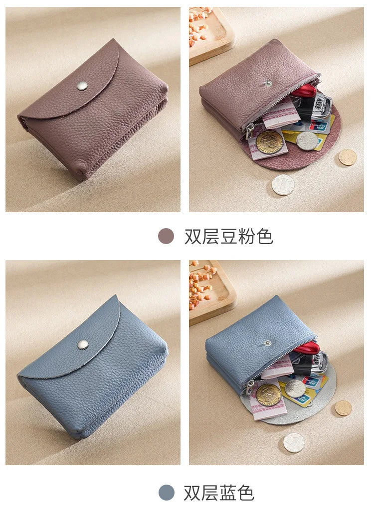 Custom Letters Fashion Women Short Wallet Genuine Leather Double Wallet Small Coin Purse Mini Credit Card Holder Key Storage Bag