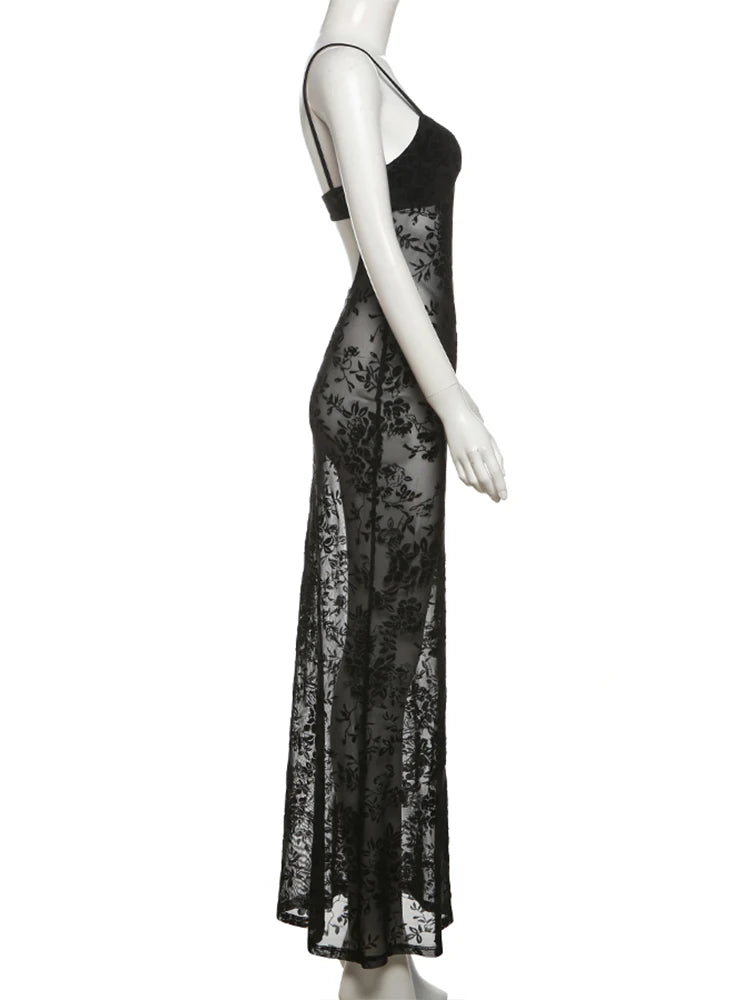 Black V-Neck Asymmetric Maxi Dress