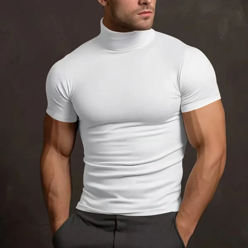 Men's compress T-shirts summer solid color short-sleeved men tops fashion yoga clothes men's tight turtleneck T-shirt