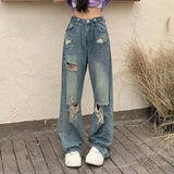 Y2K Vintage Wide-Leg Distressed Jeans
