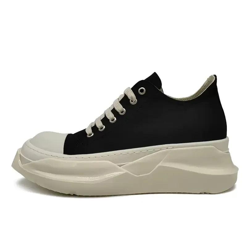 Men's Platform Heels Shoes Leather Women Canvas Luxury Jumbo Lace Up High Street Autumn Flats Black Sneakers
