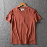 Summer New American Retro Short-sleeved O-neck Solid Color T-shirt Men's Fashion Simple 100% Cotton Washed Casual Sport Tops