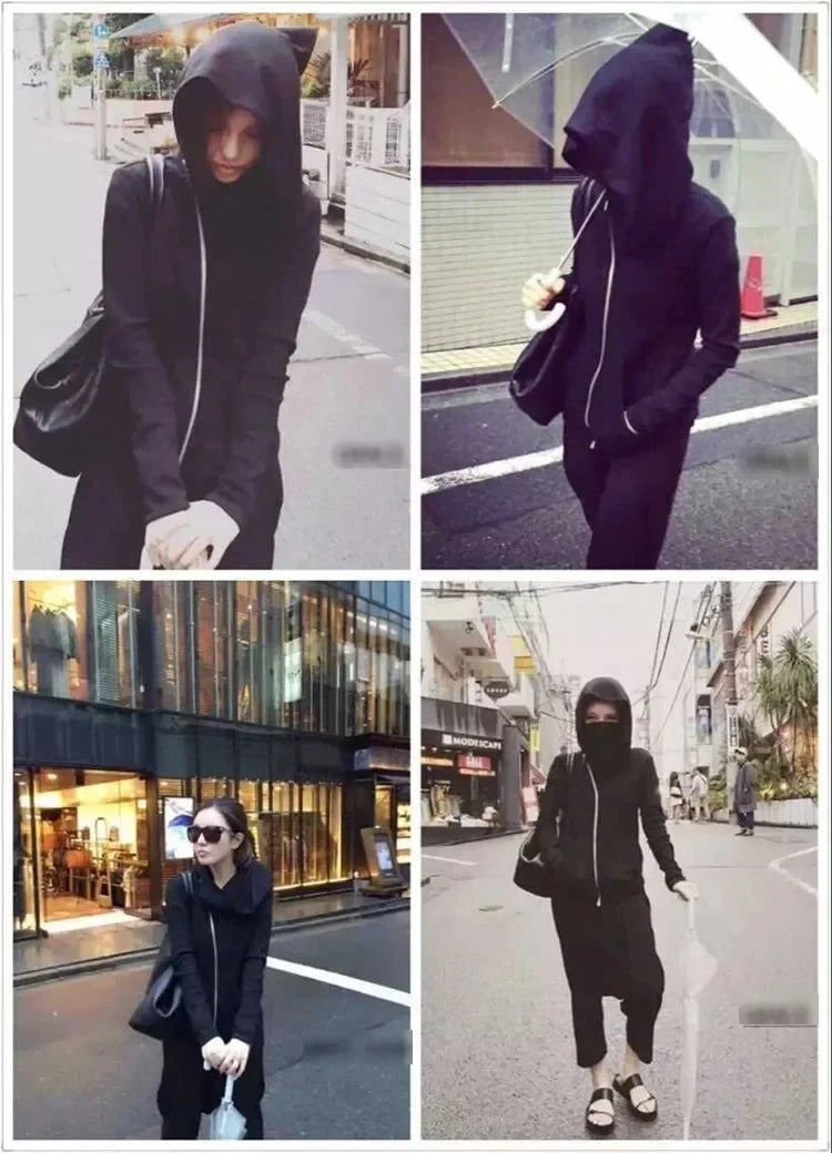 Harajuku Streetwear Zippered Cloak Hoodie