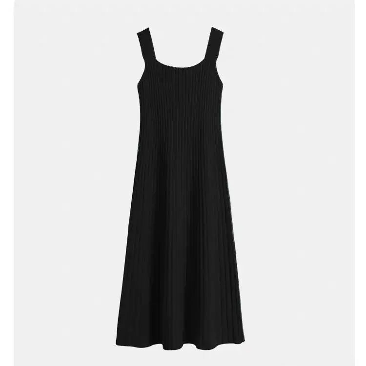 Women's Spring Autumn Long Split Sweater Sling Dress Two Piece Set Lady Graceful Black Knit Clothing Sleeveless Dresses Outfits