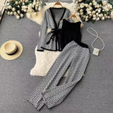 3-Piece Women’s Knitted Set: V-Neck Belted Cardigan & High-Waist Wide-Leg Pants