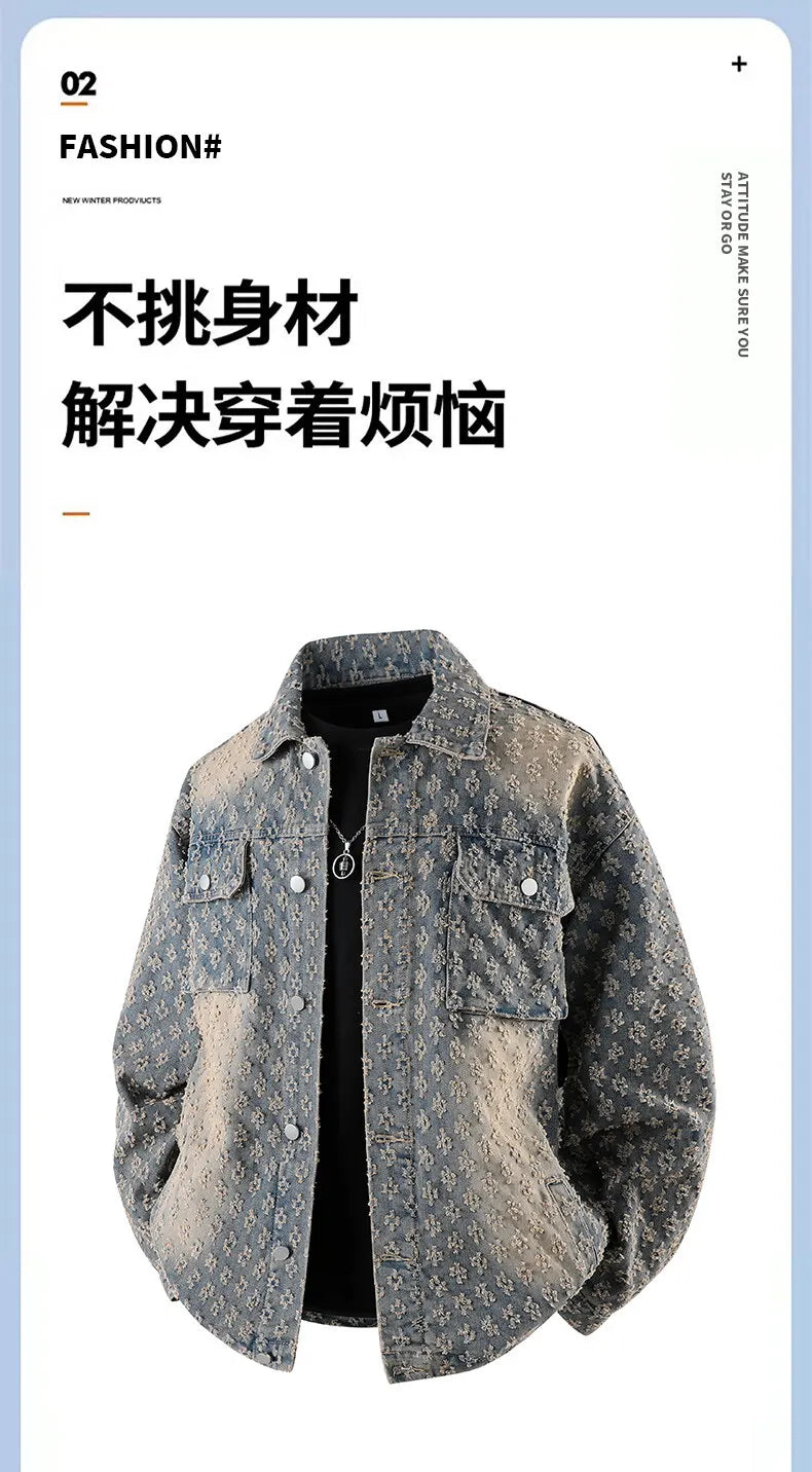 Autumn New Men's Denim Jacket Korean Stylish Luxury Clothing Handsome Casual American Streetwear Couple's Outerwear Denim Coats