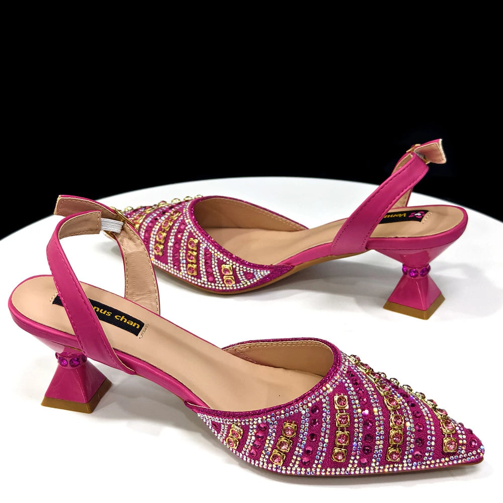 Rhinestone Pointed-Toe Slingback Heels & Bag Set