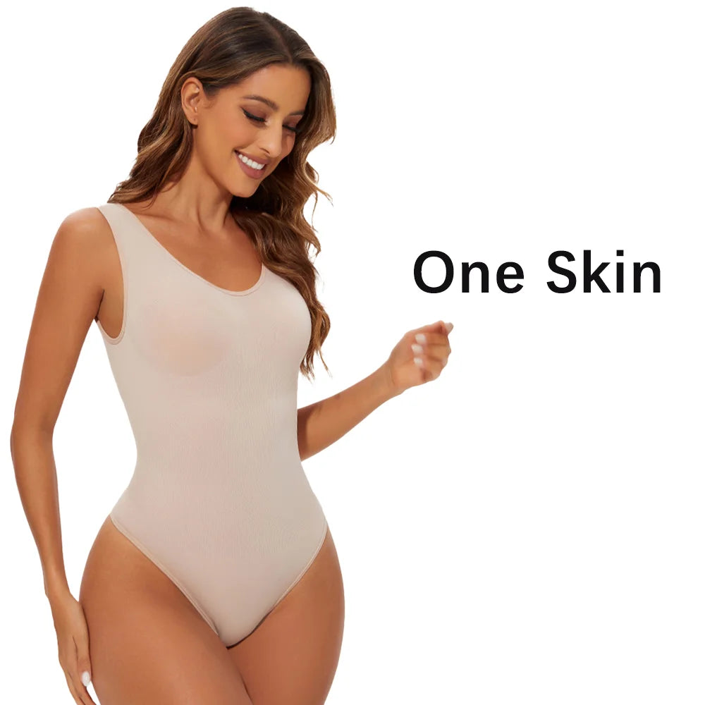 Seamless Thong Shapewear Bodysuit – Firm Tummy Control Fajas Body Shaper for Women