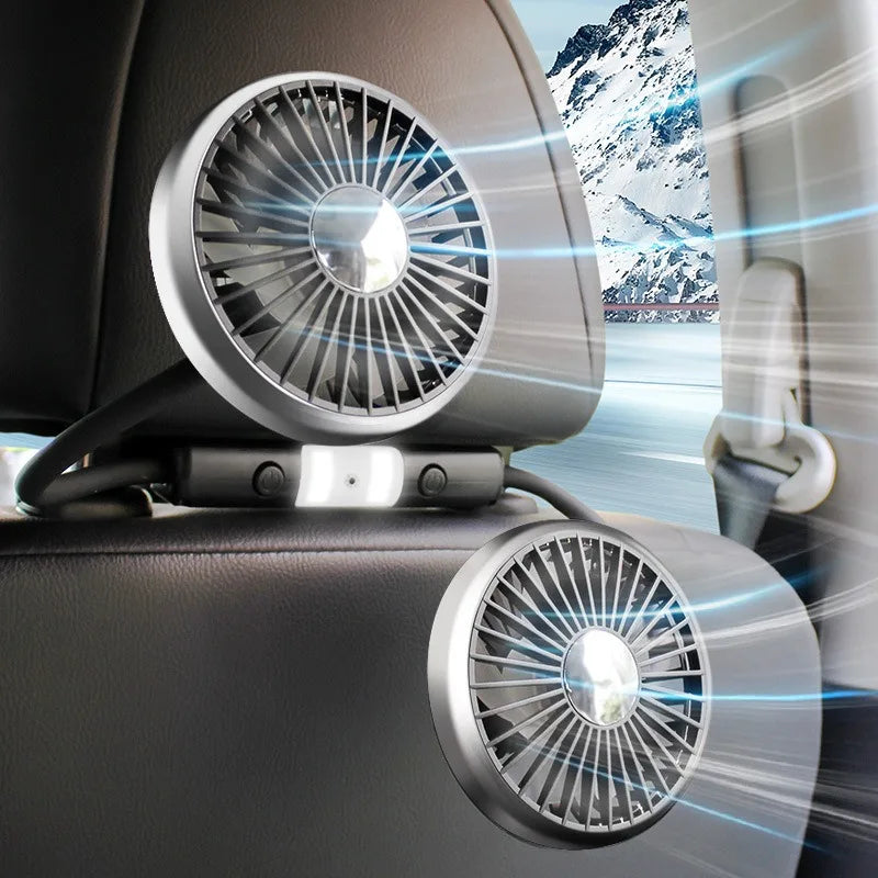 360° Dual Head Car Seat Fan with LED & 3-Speed Control