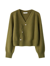 Women's Autumn V-Neck Cashmere Blend Cardigan – USA-Made Loose Knit Sweater