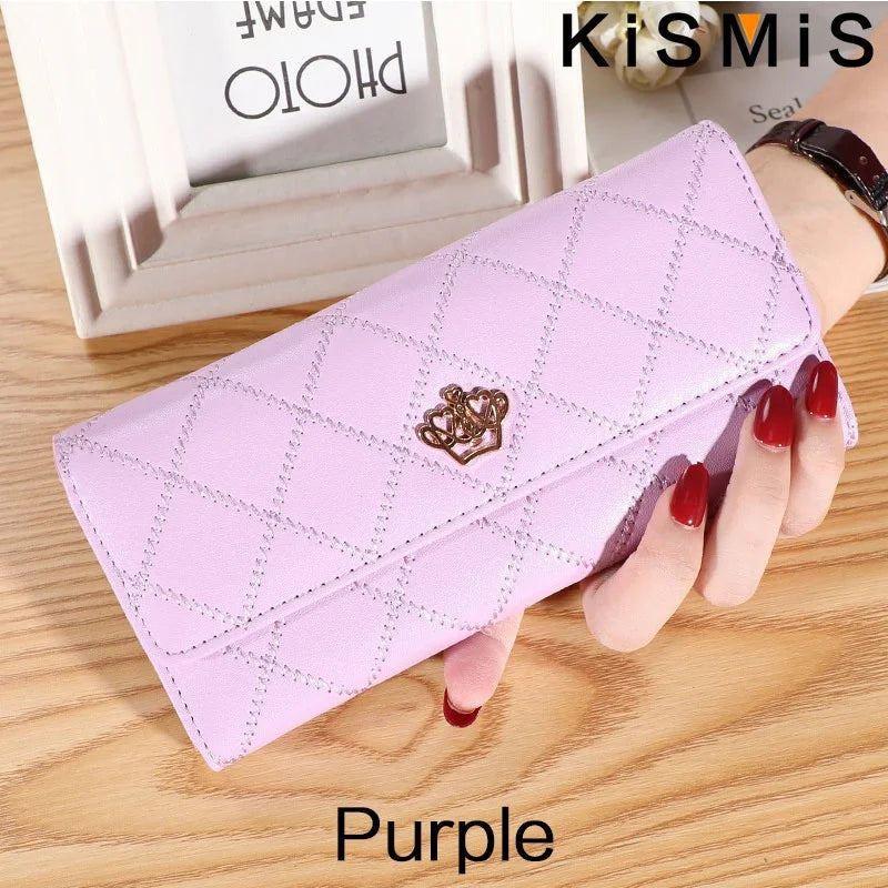KISMIS Wallets for Women Cute Pink Pocket Womens Wallets Purses Plaid PU Leather Long Wallet Hasp Phone Bag Money Coin Pocket Ca