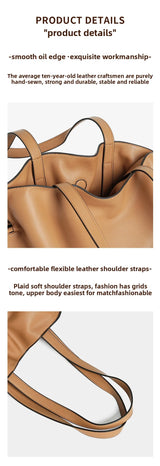 Autumn Winter High-End Leather Bucket Bag Drawstring Pleated Soft Cowhide Single Shoulder Tote Lucky Bag for Women