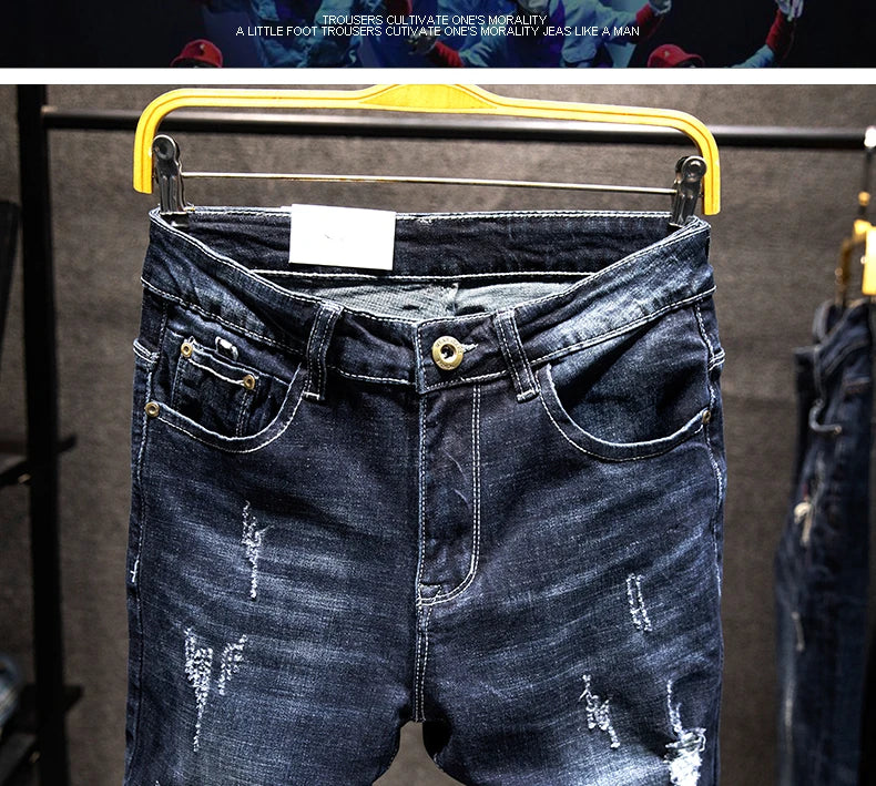 Men's Slim-Fit Ripped Jeans | Blue Black Denim