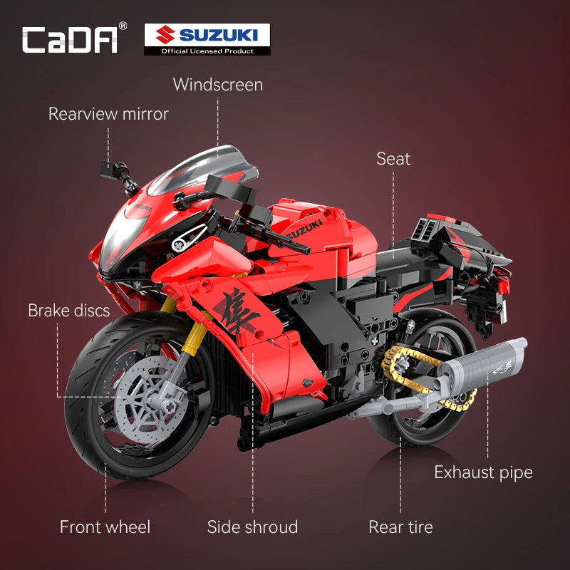 1043PCS CaDA 1:6 Scale Replica "Suzuki Hayabusa" 25th Anniversary Commemorative Edition Building Block Set