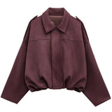 HXAO Suede Cropped Jacket Women's Bomber Jacket Oversized Batwing Sleeves Outerwears Lady Casual Loose Coat Street Style Jackets