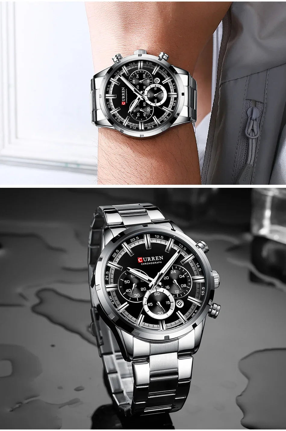 Men's six-needle multifunctional watch Waterproof calendar round strap stainless steel strap date men's business men's watch