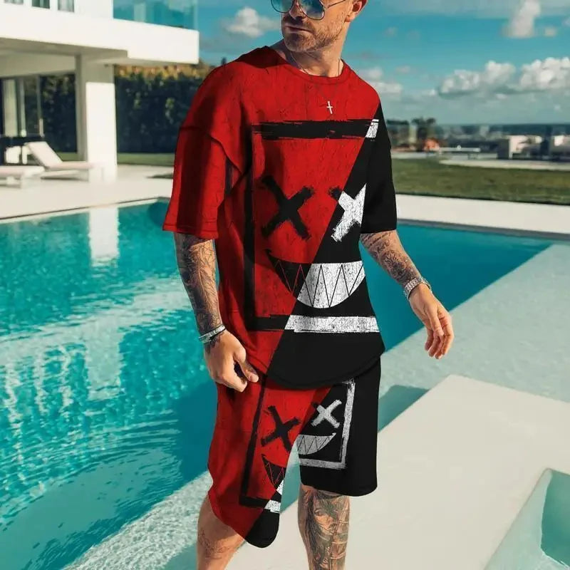 USA-Made Men’s Summer Demon OX Smiling Face 2-Piece Short Set