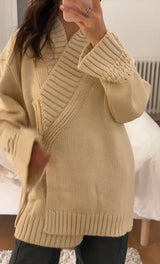 Chic V-neck Knitted Lace-up Women Cardigan Elegant Solid Full Sleeve Loose Cropped Sweater 2026 Lady Commute Office Cardigans
