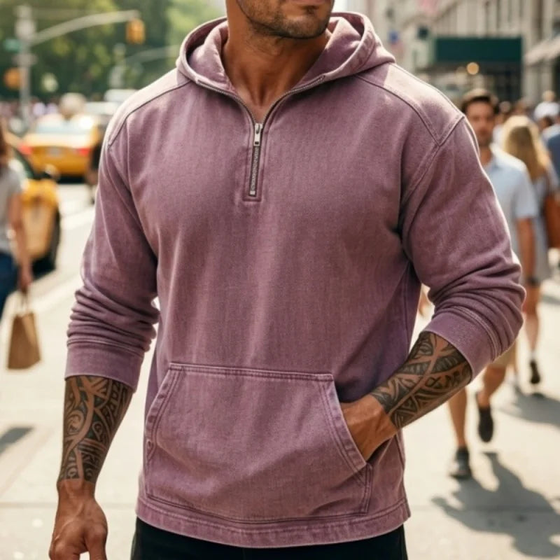 Spring/Autumn Men's Hoodie Denim Streetstyle Zip-Up | Short-Sleeved Sweatshirt | New Casual & Versatile Casualwear Top for Man