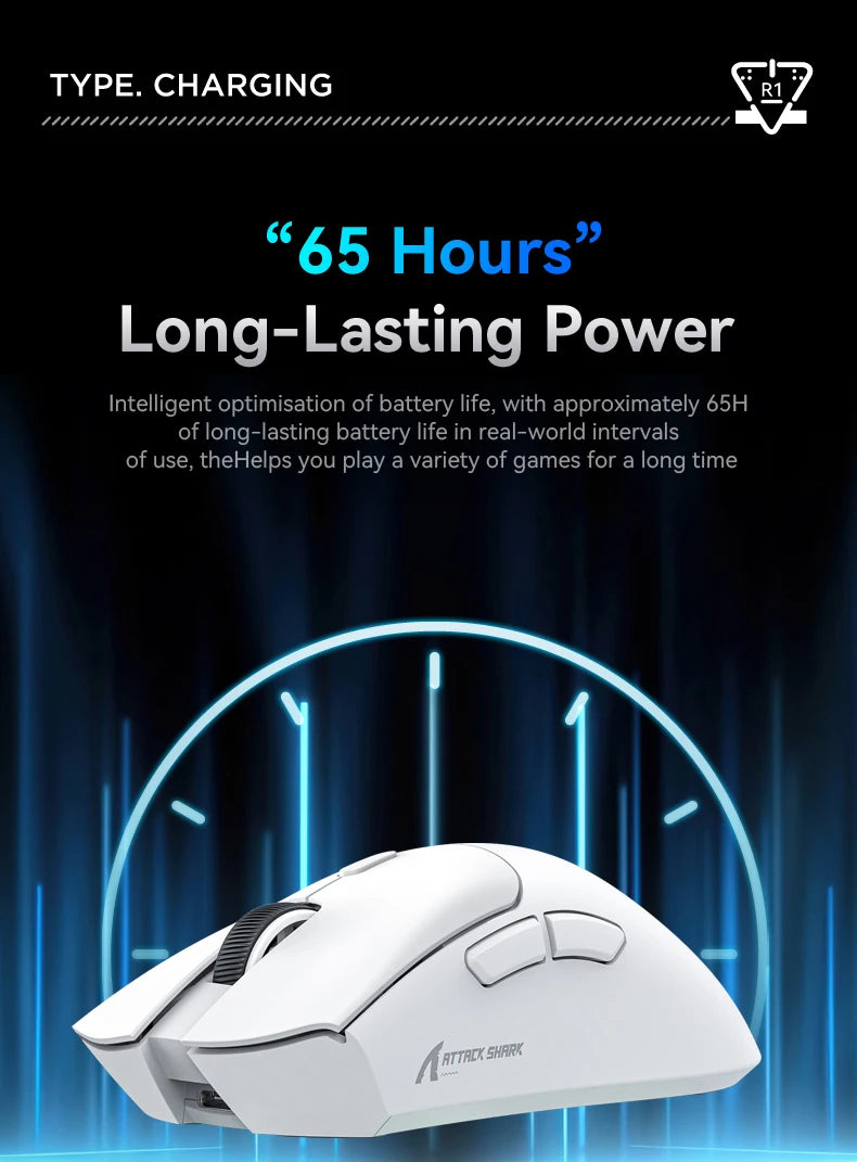 Lightweight ATTACK SHARK R1 Wireless Gaming Mouse Tri Mode 2.4G Bluetooth Wired RGB Ergonomic Programmable Mice For Laptop PC