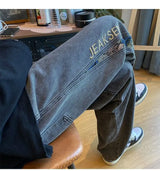 Men’s Bear Embroidered Wide-Leg Jeans