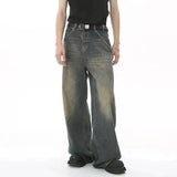 Men's Washed Blue Loose Straight-Leg Jeans