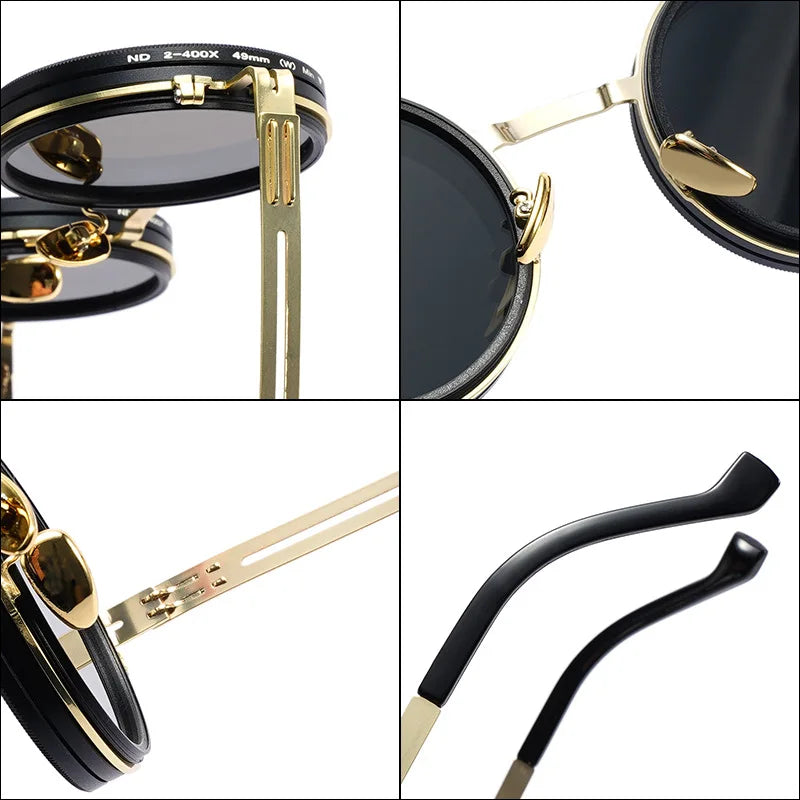New Adjustable 1-9 Sunglasses Punk Polarized Sun Glasses Men Women Round ND Filter Lenses Retro Fishing Eyeglasses Shades