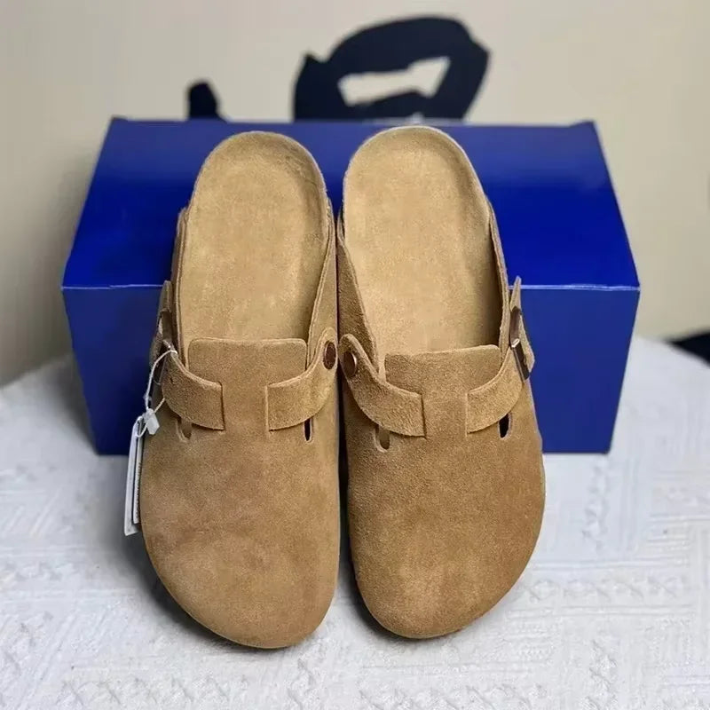 Retro Button-Toe Half Slides: Comfy Thick-Sole Mules