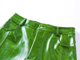 Olive Green PU Leather Wide Leg Pants — Men's Y2K Streetwear Trousers
