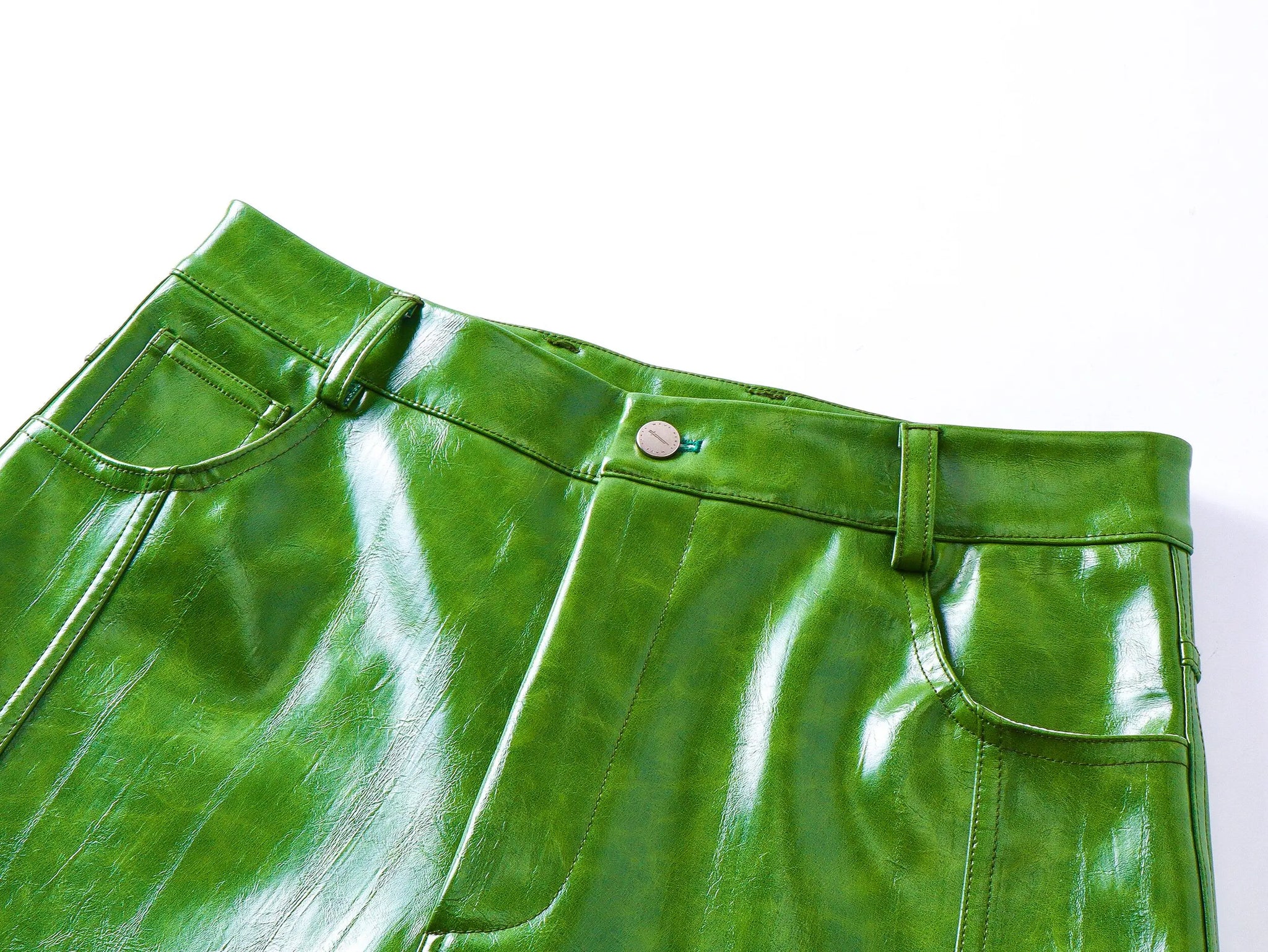 Olive Green PU Leather Wide Leg Pants — Men's Y2K Streetwear Trousers