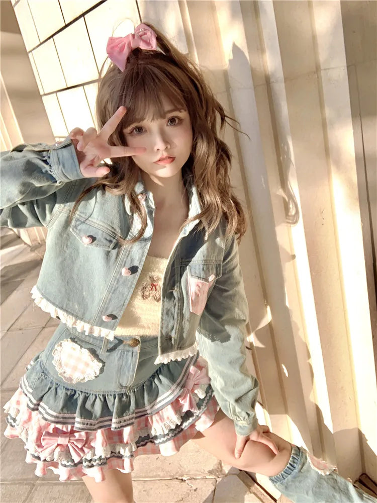 Sweet Lolita Denim Ball Gown Mini Skirt – Kawaii Lace