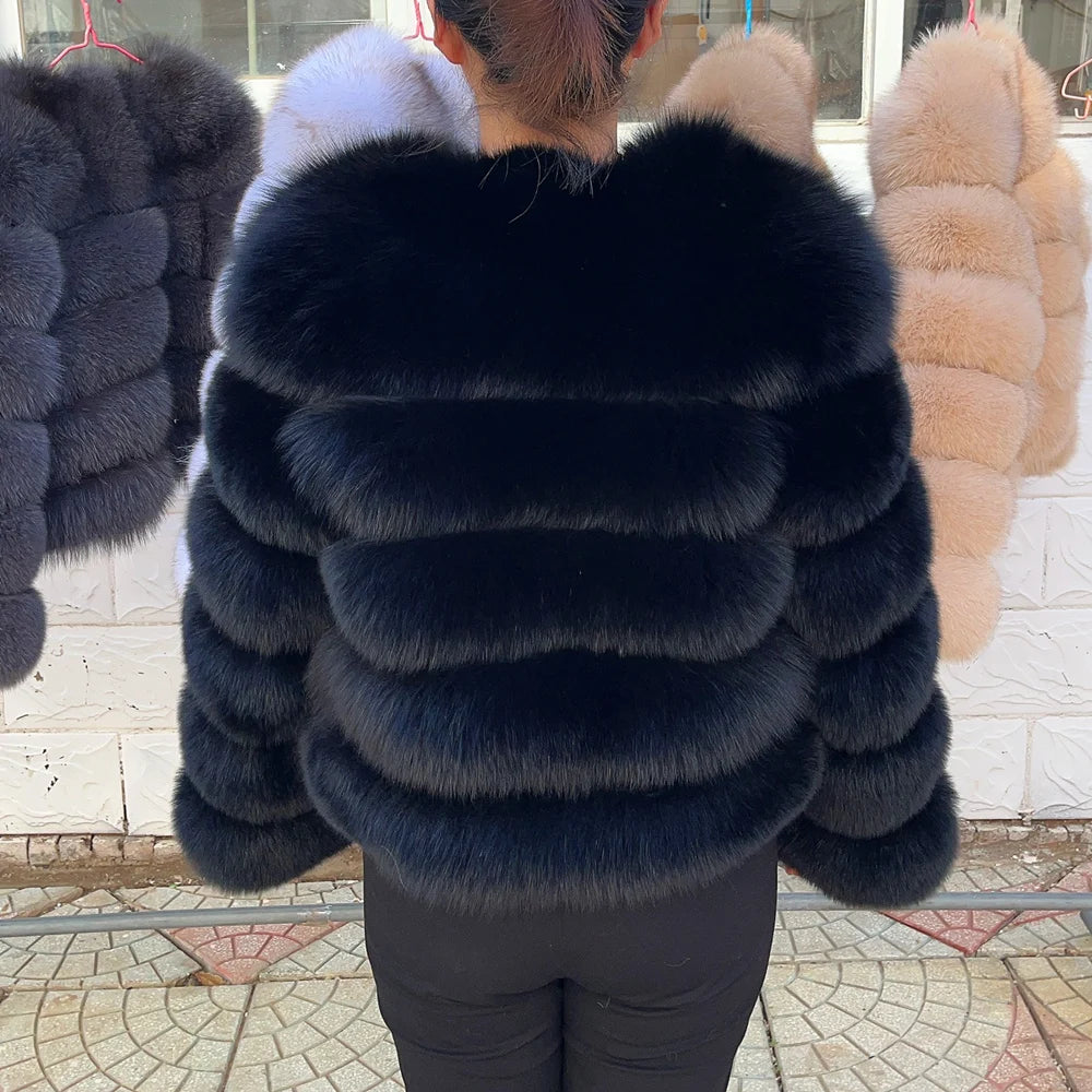 Genuine Fox Fur & Leather Winter Coat