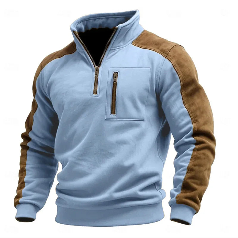 Men’s Stand Collar Patchwork Sweatshirt