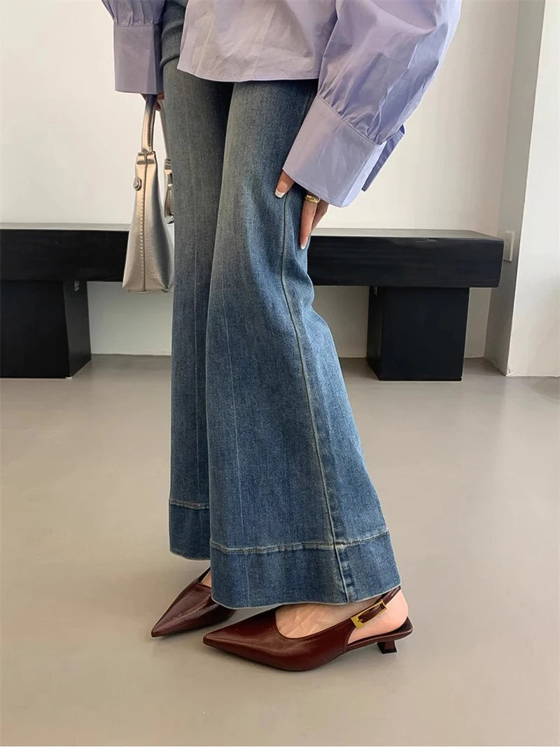 Summer Pointed Toe Women Sandals Fashion Singbacks Mules Shoes Ladies Elegant Low Heel Stripper Party Sandalias