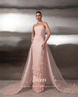 Pink Tulle Strapless Mermaid Evening Gown | Floral
