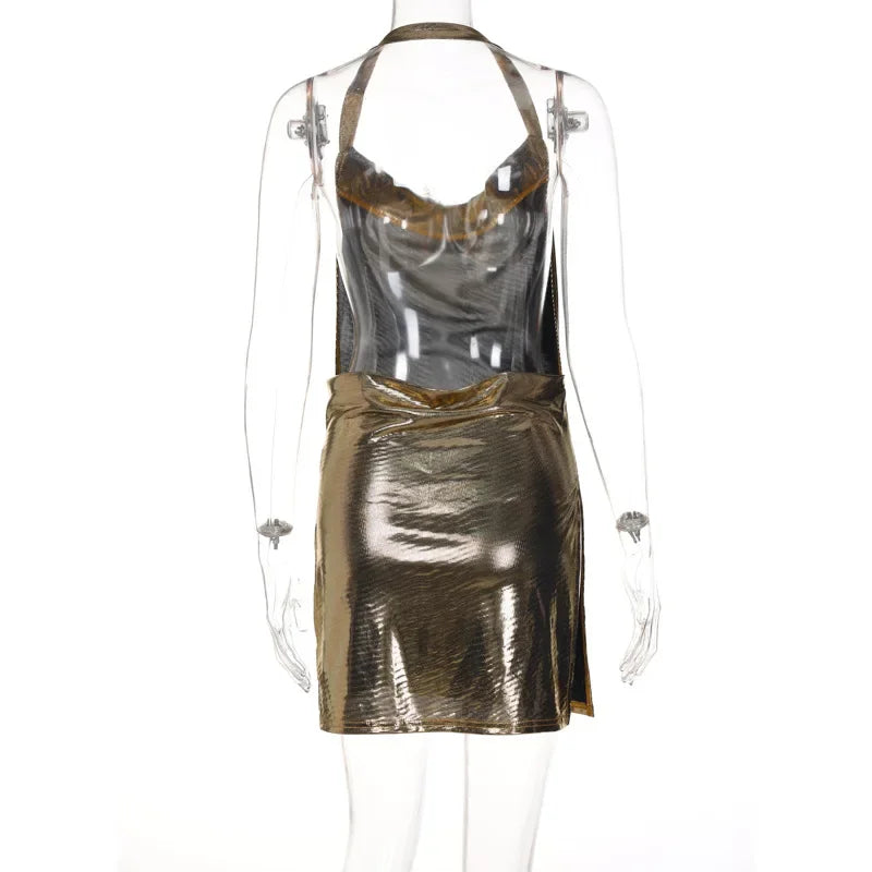 Elegant Sequin Halter Mini Dress