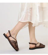 Women's Narrow Band Roman Flat Sandals — Buckle Strap Gladiator Beach Shoes