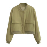 Women’s Vintage Utility Bomber Jacket – Chic Button-Down Outerwear