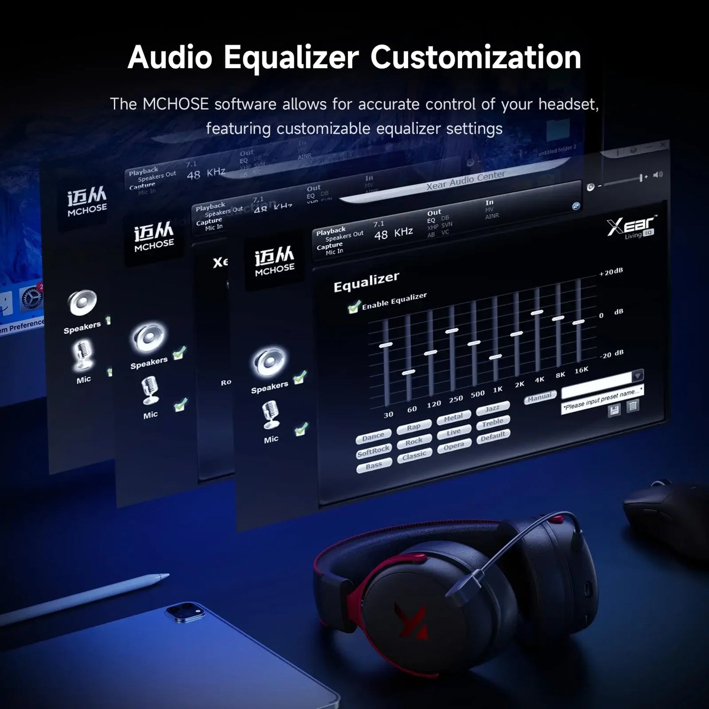 MCHOSE V9 Pro Gaming Wireless  Headset Surround Sound Headphones Noise Canceling Mic Low Latency Lightweight for PS5 PC SWITCH