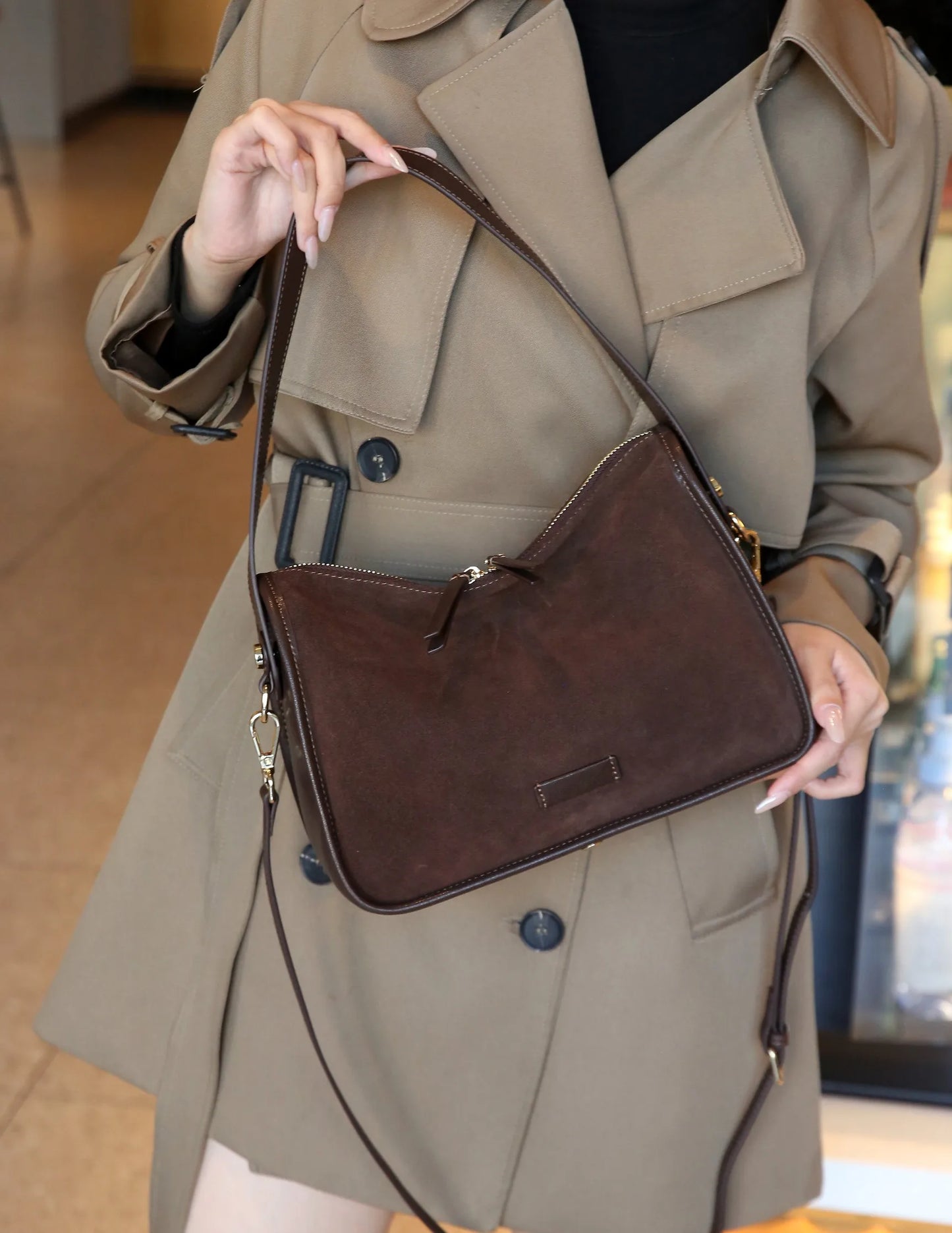 Suede Cowhide Fashion Ladies Shoulder Cross Coffe Bag Genuine Leather Luxury Designer Women's Brown Handbag Female Crossbody Bag