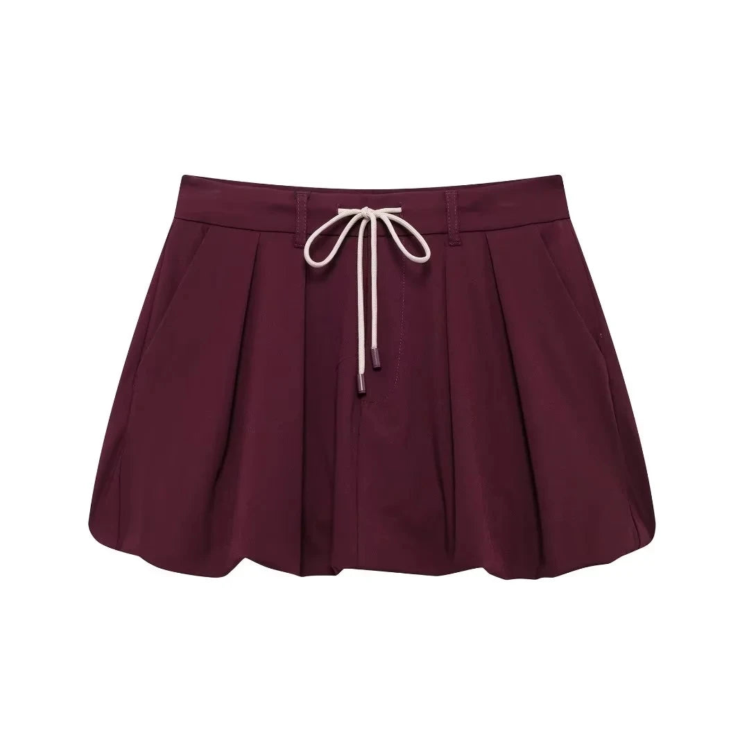 Casual Women 2 Pieces Sets Waist Lace Up Lantern Edition Mini Skirt Sets Solid Pocket Decorative Jacket Top Women's Set