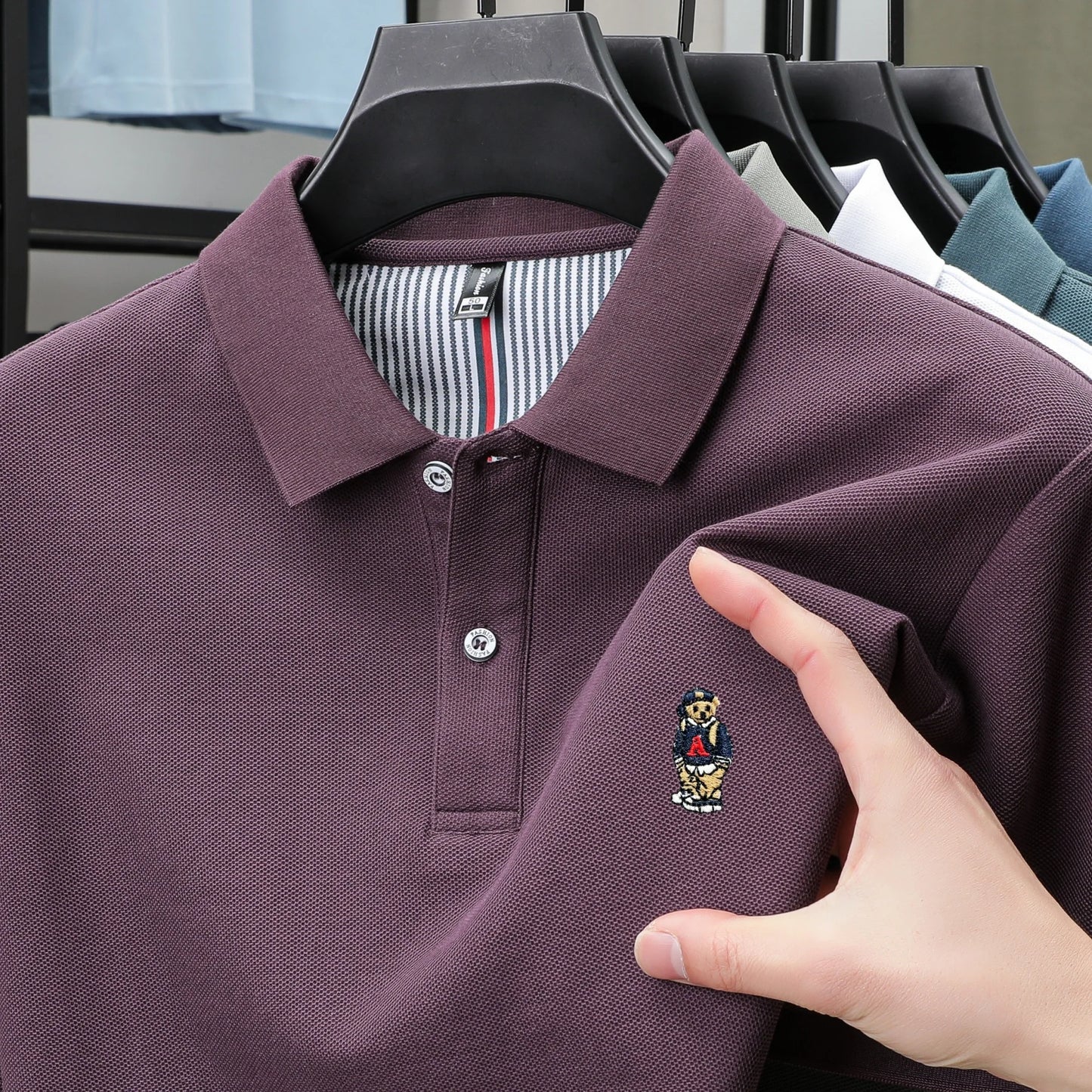 Men's Cotton Bear Embroidery Polo | Korean Style