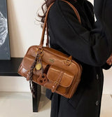 Women’s Coffee Brown Multi-Pocket Shoulder Bag | Vintage PU Leather Crossbody