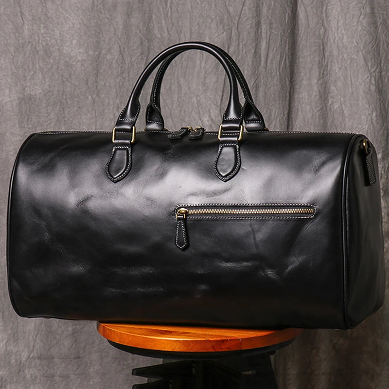 Leathfocus Men's Cowhide Travel Bag Women's Weekend Handbag Large Capacity Vintage Duffle Bag Crazy Horse Leather Laptop Bag