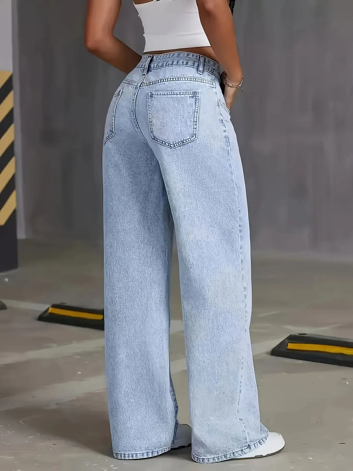 Women's Light Blue High-Waist Wide-Leg Jeans